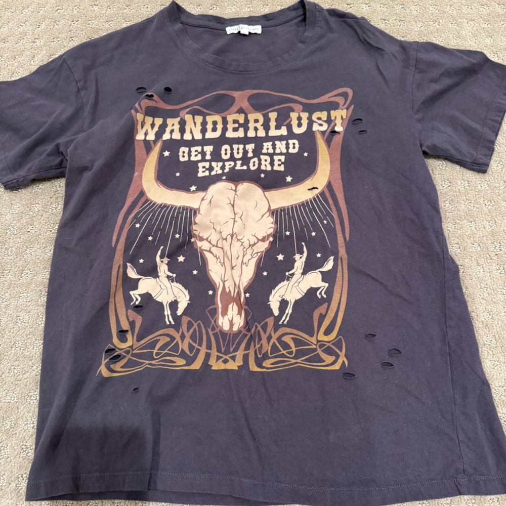 Wanderlust Graphic Tee - Black with Tan & Cream Print